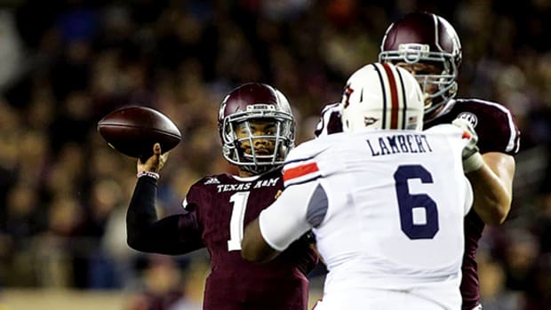 Texas A&M Aggies quarterback Kyler Murray (1) attempts a pass against the Auburn Tigers during the first quarter at Kyle Field.